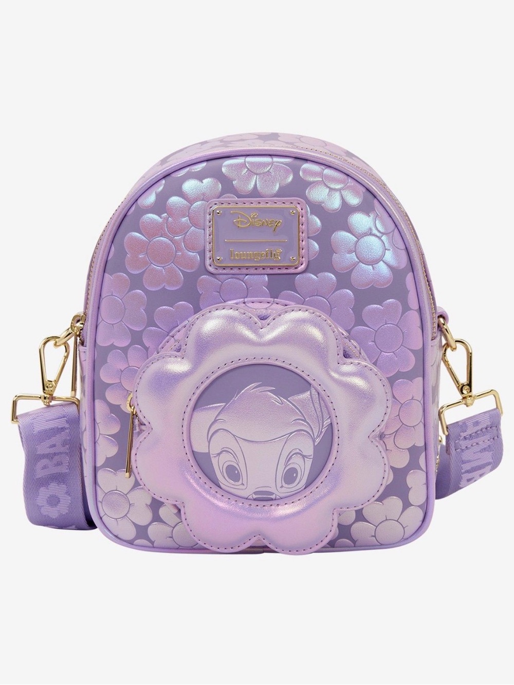 New Loungefly Disney Bambi Floral Iridescent Convertible Mini Backpack